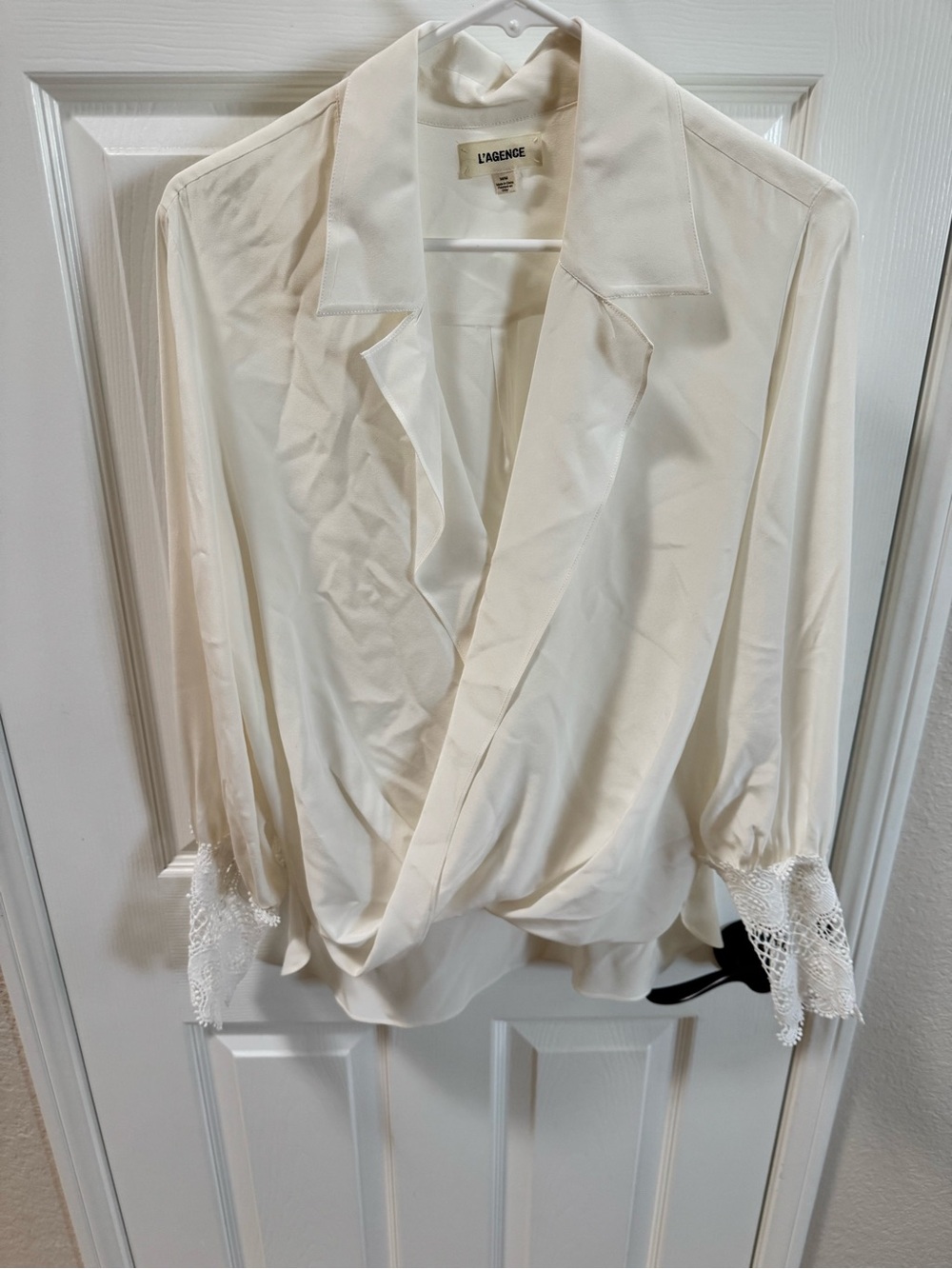 L'AGENCE Joah wrap-front blouse Ivory Silk-Blend Shirt with Branded Tag